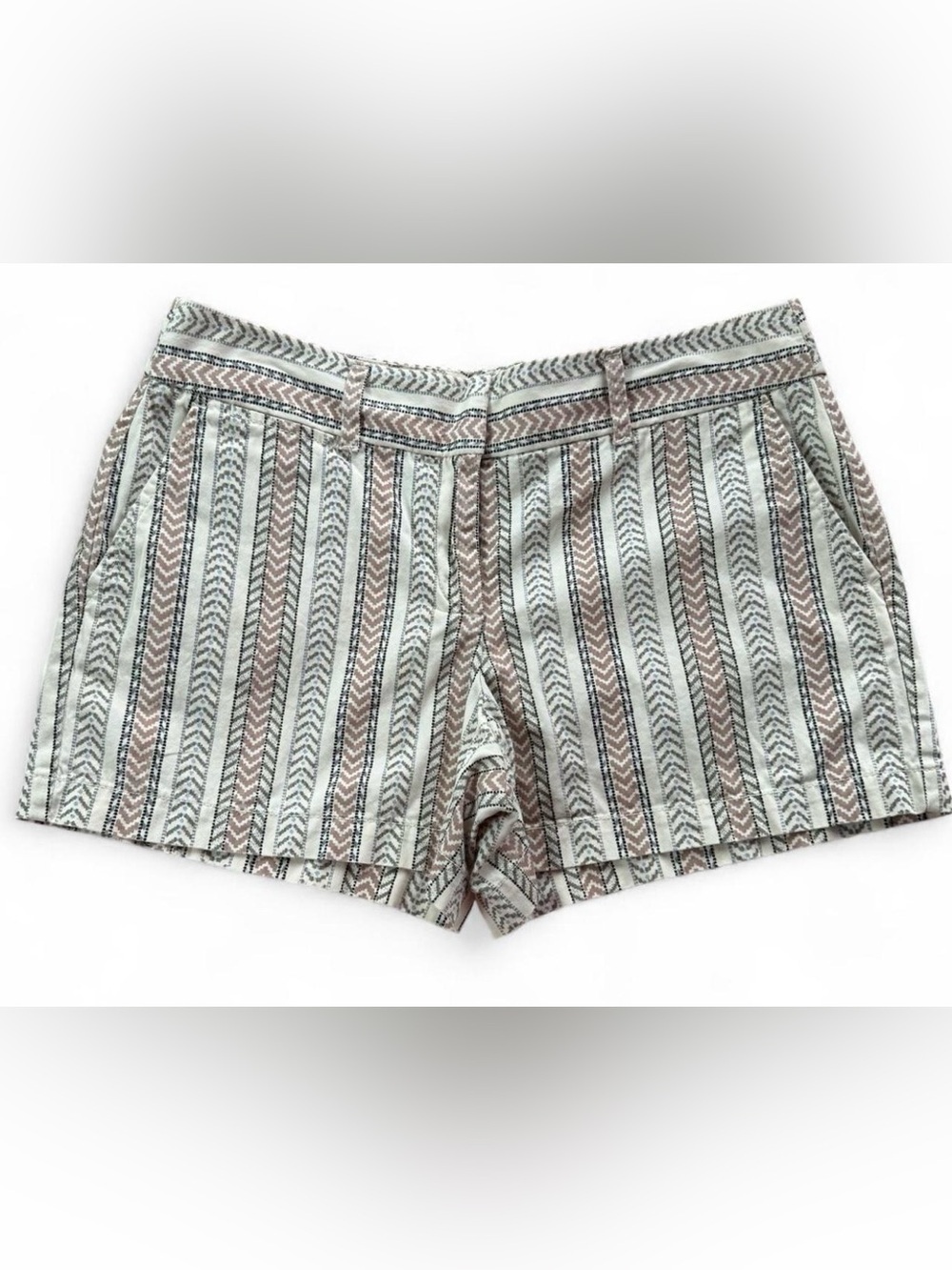 LOFT Chevron-Striped Bermudas in Cream & Tan